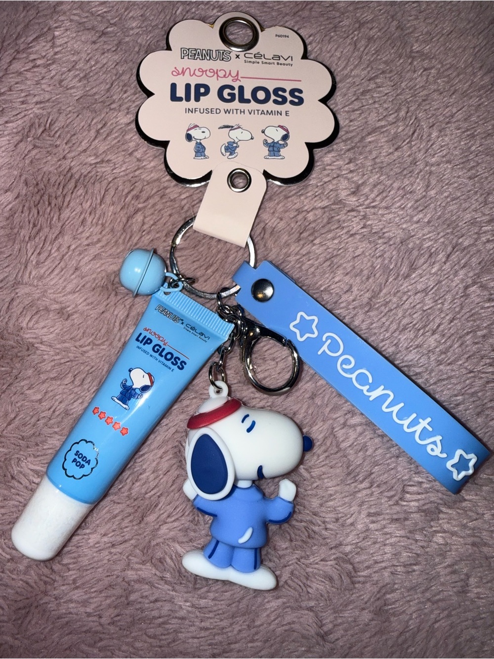 💎 Peanuts Snoopy Lip Gloss Keychain with Blue Peanuts Strap